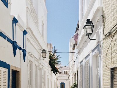 Narrow street in Olhao, Portugal