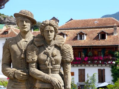 Cheso Traditional Costume Statue of two people in Hecho Pyrenees, Spain