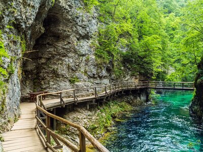 Vintgar gorge with river Radovna flowing through it, near Bled, Slovenia
